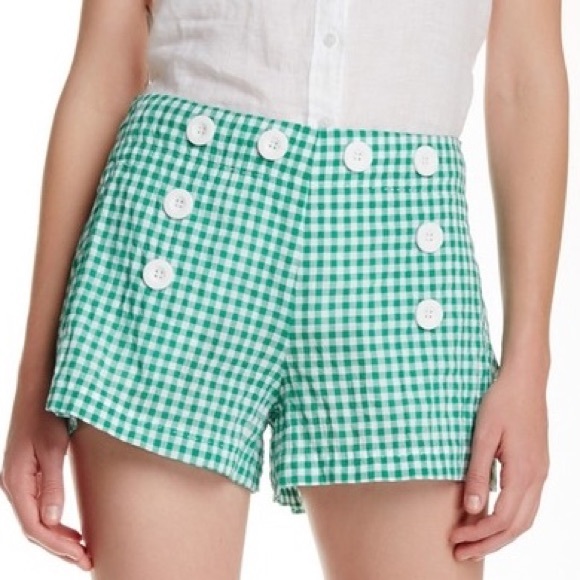 Max Studio Green White Check Plaid Mini Shorts 4 - Picture 2 of 7